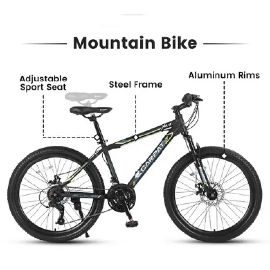 YONWAY 24 Inch Mountain Bike, 21 Speeds Mountain Bicycle with High Carbon Steel Frame, Dual Disc Brakes and Front Suspension for Adult & Teenagers image {3}