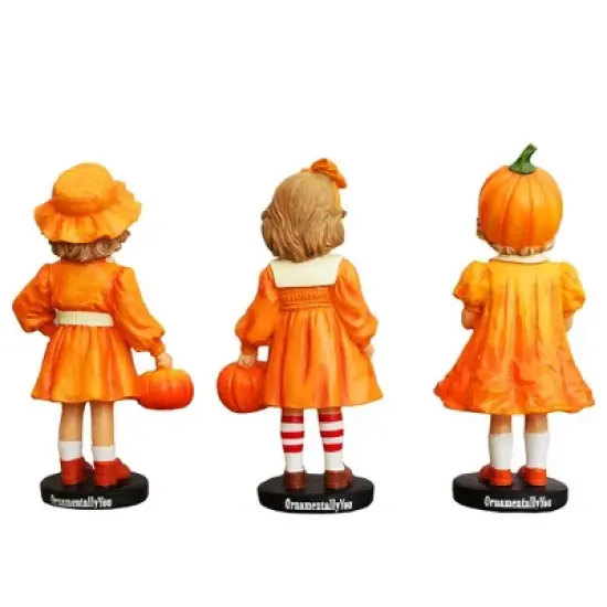 Inviting Pumpkin Girl Trio Set of Figurines, 6" Victorian Autumn Fall and Halloween Table Decoration| OrnamentallyYou image {6}