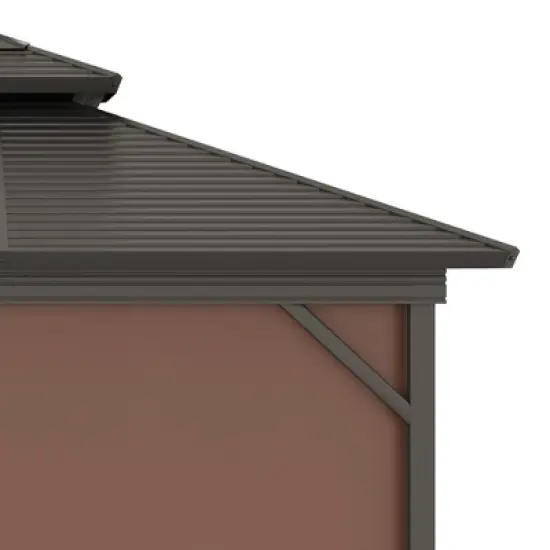 Outsunny Outdoor Hardtop Gazebo Galvanized Steel Canopy with Aluminum Frame Double Vented Roof Pergola with Netting and Curtains for Patios, Gardens, Lawns, Dark Brown image {5}