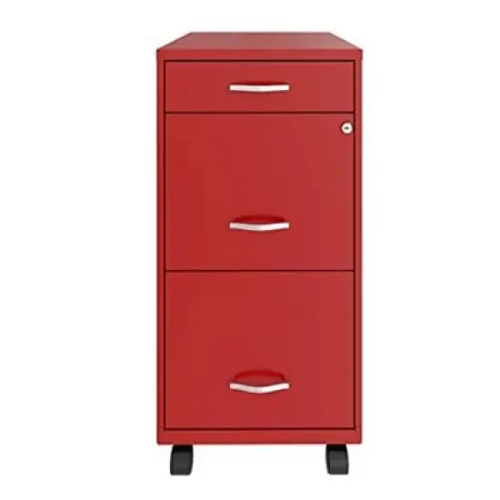 Space Solutions 18 Inch Wide Metal Mobile Organizer File Cabinet for Office Supplies & Hanging File Folders w/ Pencil Drawer & 3 File Drawers, Red image {2}