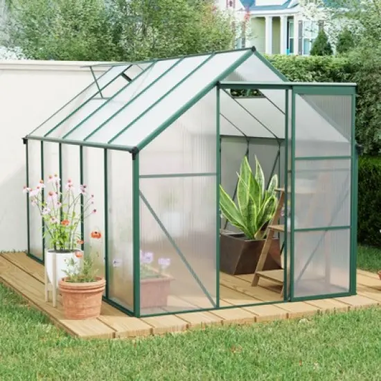 CAVINAS 6*10ft Polycarbonate Greenhouse with UV Protection Walk-in Storage Shed with Adjustable Vent Window and Lockable Hinged Door image {1}