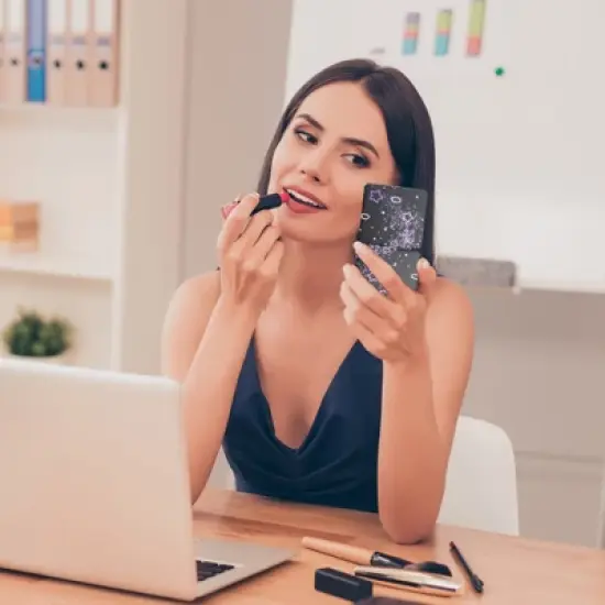 Unique Bargains Women Square Shape Handheld Mirror for Travel Black Purple 1 Pc image {2}