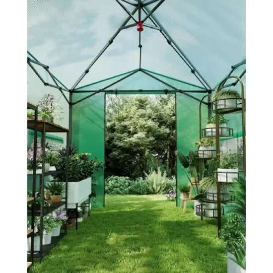 Portable Greenhouse, Instant Pop-Up Plant Gardening Green House Canopy, Outdoor Grow Tent with Zippered Doors, Roll-Up Side Windows image {6}