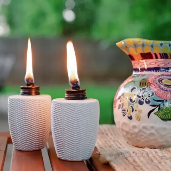 Tiki 3pk Herringbone Tabletop Glass Outdoor Torch Ivory image {1}