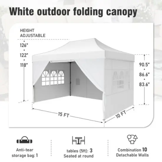 Captiva Designs 10x15 Pop Up Outdoor Commercial Heavy Duty Party Tent, White image {8}