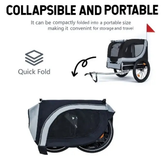 KTMBDW Large Folding Bike Trailer for Dogs&ndash;66LB Capacity All-Terrain Pet Carrier, Durable Steel Frame for Cycling, Jogging,Camping, Outdoor Adventures image {2}