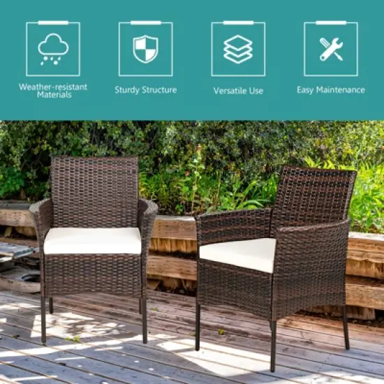 Tangkula Outdoor 4 PCS Rattan Dining Chair Patio Cushioned Arm Chair w/Zipper Brown image {7}