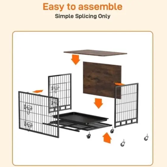 Dog Crate Furniture,Double-Doors Dog Kennel Indoor with Removable Tray and Wheels, Decorative Dog Cage End Table image {5}