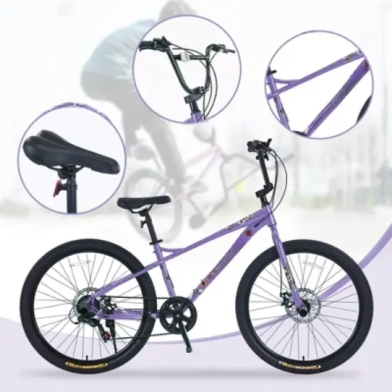 INFURNIC Bicycles, Kids Bike with Double Disc Brakes, Children's Bicycle for Boys Girls Age 12+ Years, Purple, 68.8"*26.77"*47.6" image {3}