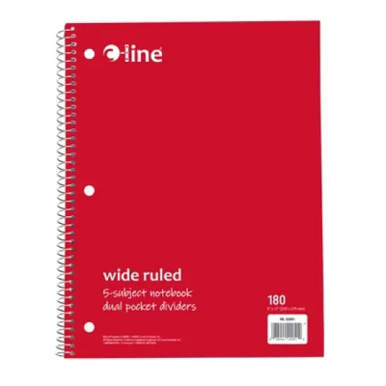 C-Line&reg; 5-Subject Notebook, Wide Ruled, 180 Sheets, Assorted Colors image {4}