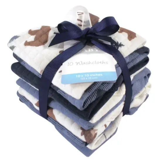 Hudson Baby Infant Boy Quilted Cotton Washcloths, Moose Bear, One Size image {1}