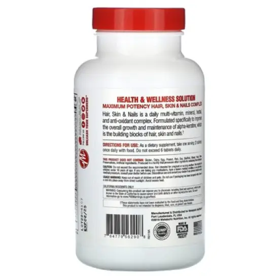 Metabolic Nutrition Hair Skin & Nails Maximum Potency Health and Wellness Solution 90 Tablets image {2}