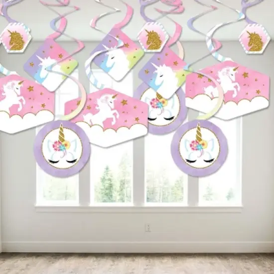 Big Dot of Happiness Rainbow Unicorn - Magical Unicorn Baby Shower or Birthday Party Hanging Decor - Party Decoration Swirls - Set of 40 image {2}