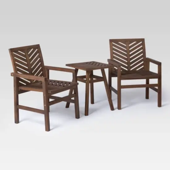 3pc Slatted Chevron Acacia Wood Patio Chat Set - Saracina Home image {10}