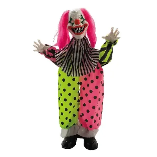 Morris Costumes 35 1/2" Animated Standing Clown with Pink Hair & Leather Shoes Halloween Decoration image {1}