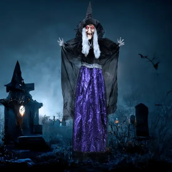 Joyfy 47&rdquo; Halloween Animated Witch Decoration, Scary Hanging Ghost Halloween Animatronics Decor Prop for Haunted House Yard Garden Decorations image {10}