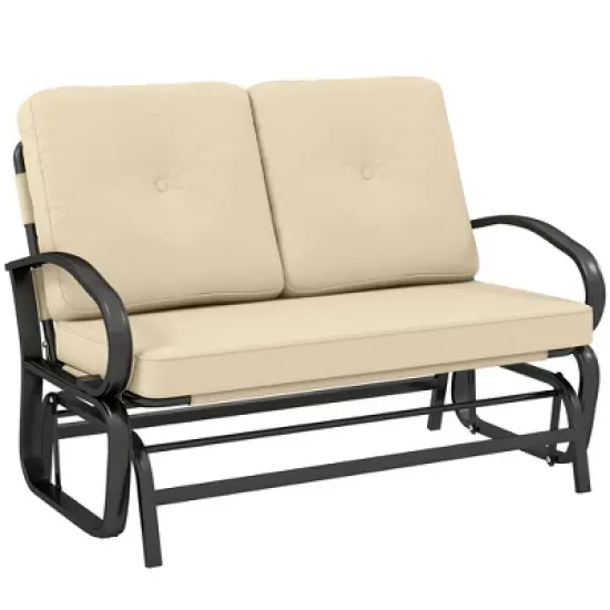 Outsunny Patio Glider Bench with Padded Cushions and Armrests, Outdoor 2-Person Swing Rocking Chair Loveseat with Sturdy Frame image {8}