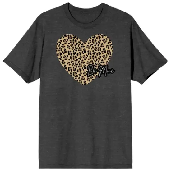 Valentine's Day Cheetah Heart Be Mine Crew Neck Short Sleeve Charcoal Heather Women's T-shirt image {5}