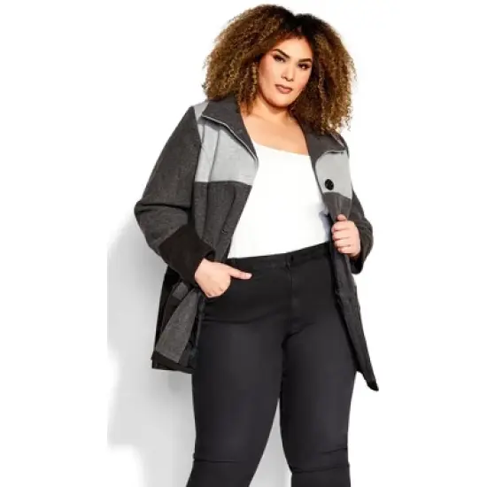 Women's Plus Size Color Block Stripe Jacket - charcoal | AVENUE image {7}