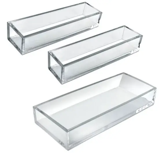 Azar Displays Deluxe 3 Piece Clear Acrylic Tray Set, Two Narrow Rectangle Trays and One Large Rectangle Tray Organizer for Desk or Counter image {2}