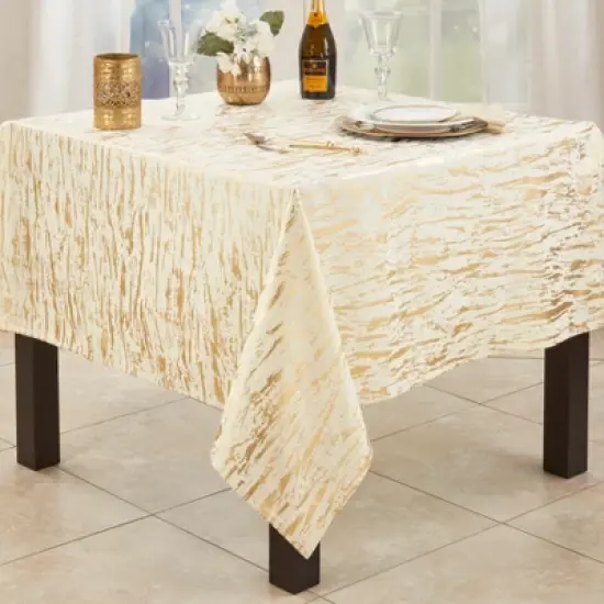 Saro Lifestyle Distressed Foil Metallic Design Cotton Tablecloth, 54", Gold image {3}