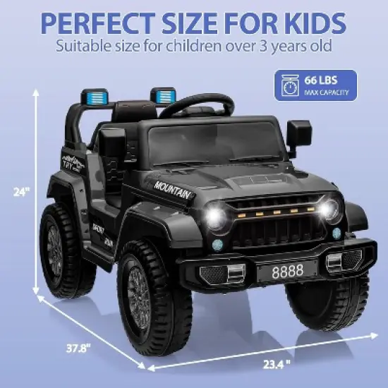 12V Kids Ride-On Truck Car, Battery-Powered Electric Vehicle with Remote Control, 3 Speeds, LED Lights, Music, MP3, USB, Bluetooth, Ages 3-6 image {5}