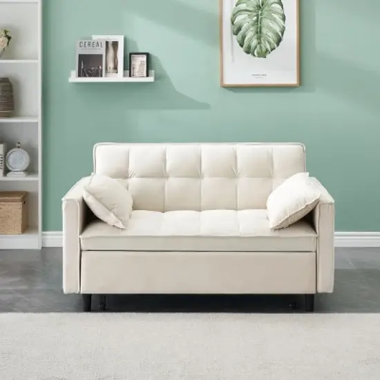 Okak Modern Comfy Velvet Convertible Sleeper Sofa Bed with Adjustable Backrest & Pillows,Upholstered Deep Seat Sofa Couch for Living Room image {3}