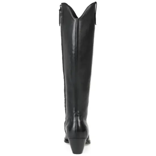 Journee Signature Womens Genuine Leather Pryse Extra Wide Calf Almond Toe Pull On Knee High Boots image {2}
