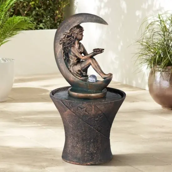 John Timberland Crescent Moon Modern Bubbler Outdoor Floor Water Fountain with LED Light 34" for Yard Garden Patio Home Deck Porch Exterior Balcony image {1}
