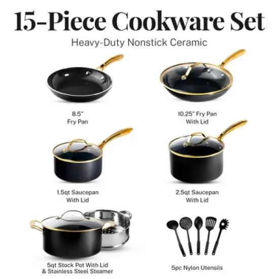 Gotham Steel Black 15-Piece Ultra Nonstick Ceramic Cookware Set with Utensils image {2}