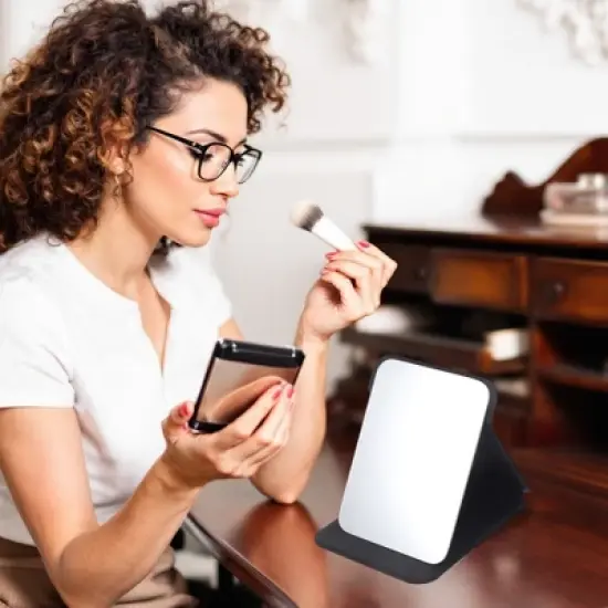 Unique Bargains Women Makeup Mirror for Travel Red Pink 1 Pc image {2}