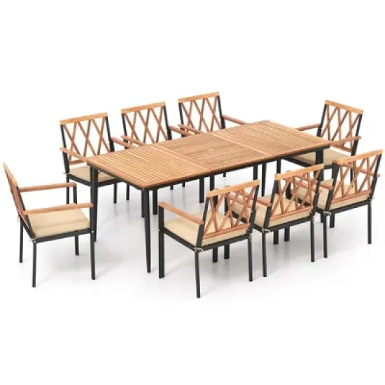 Costway 9 PCS Patio Dining Set Table with 1.9" Umbrella Hole & 8 Dining Chairs Outdoor image {6}