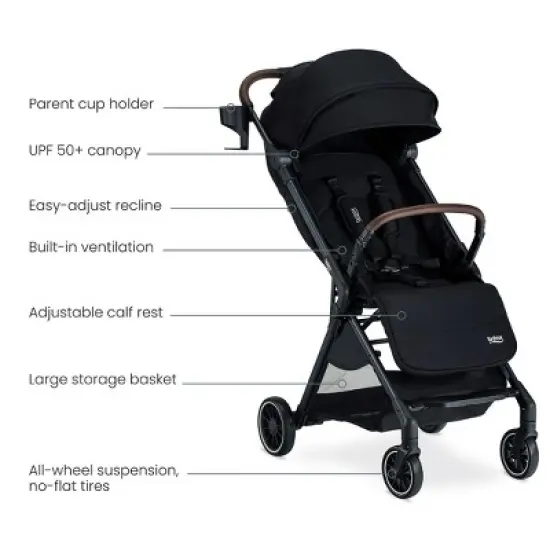 Britax Juniper Compact Stroller, Lightweight Fold-and-Go Design - Raven Black image {9}