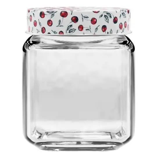 American Atelier Square Clear Glass Jars, Set of 3, Cherry Design on Airtight Lid, For Coffee, Beans, and Dry Goods, 45, 63, and 74-Ounce Capacity image {1}