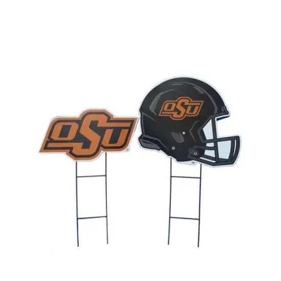 NCAA Oklahoma State Cowboys 2pk Logo and Helmet Garden Stake Set image {1}
