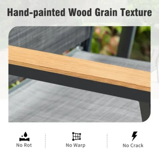 Captiva Designs 5pc Patio Dining Set Steel Frame Table with Umbrella Hole & Gray Textilene Chairs with Wood-like Armrests image {12}