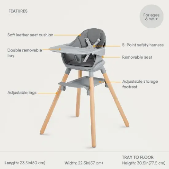 BabyBond Convertible Wooden Baby High Chair - 11 in 1 Design for High Chair, Booster Seat, Toddler Chair - Double Tray, 5-point Harness image {6}