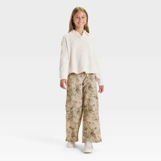 Girls' Nylon Wide Leg Cargo Pants - art class&trade; Tan image {2}