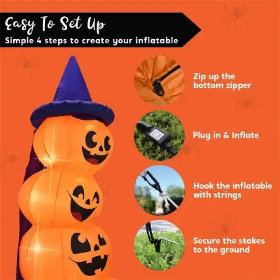 Joyfy 6 FT Halloween Inflatables Outdoor Decorations, Stacked Pumpkins with Witch Hat Inflatable with LEDs for Halloween Party Yard Garden Lawn Decor image {5}