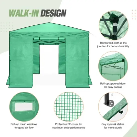 EAGLE PEAK 10'x10' Portable Walk-in Greenhouse with Zippered Doors and Windows, PE Cover image {3}