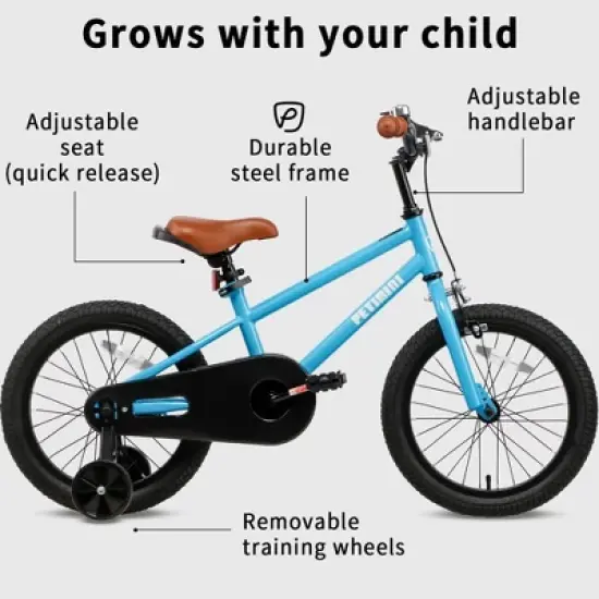 Petimini BP1001YD-2 16 Inch BMX Style Kids Bike with Removable Training Wheels and Rear Coaster Brakes for Kids 4-7 Years Old, Blue image {2}