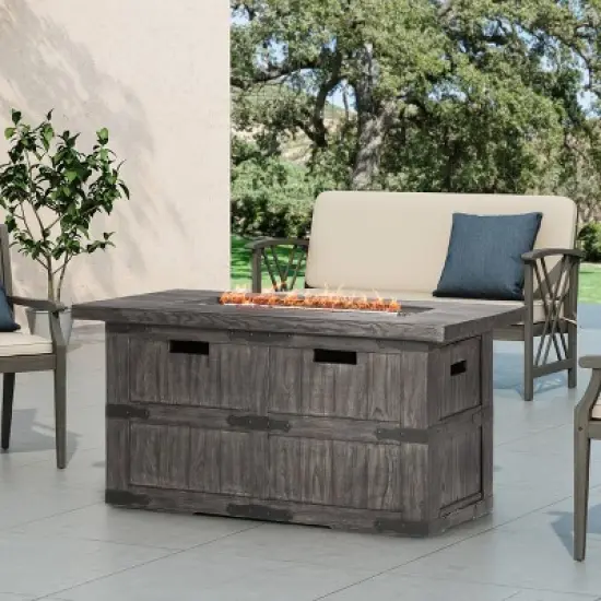 Arnton Outdoor 40000 BTU Rectangle Fire Pit Wood Gray - Christopher Knight Home image {3}