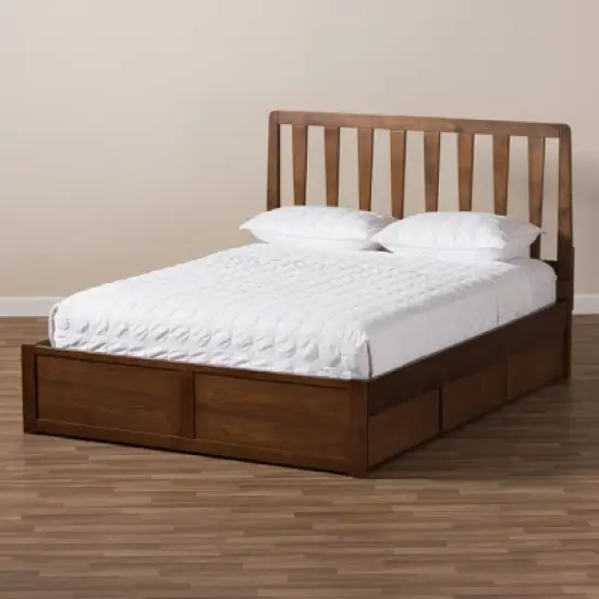 Queen Raurey Modern and Contemporary Walnut Finished Storage Platform Bed Brown - Baxton Studio image {10}
