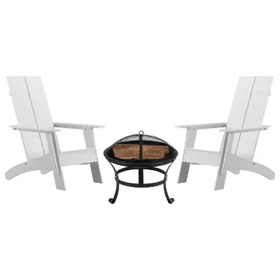 Emma and Oliver Set of 2 Modern All-Weather Poly Resin Adirondack Rocking Chairs with a Wood Burning Fire Pit for Outdoor Use image {4}