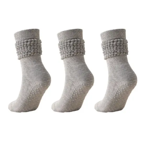 Anna-Kaci Women's 3-Pack Scrunch Grip Socks with Non-Slip Sole Soft Stretch Knit Fabric and Ribbed Ankle Design image {5}