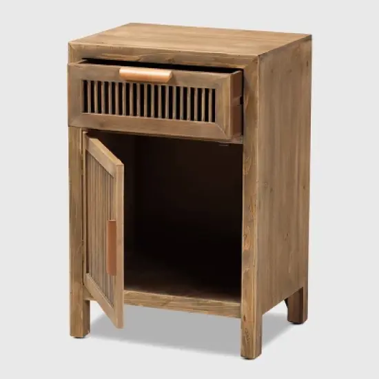 Clement 1 Door and 1 Drawer Wood Spindle Nightstand Brown - Baxton Studio image {1}