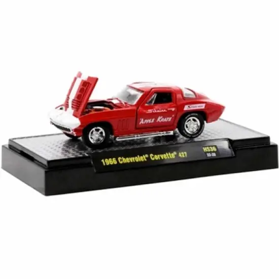 1966 Chevrolet Corvette 427 #68 Red with White Stripes and Graphics Ltd Ed to 4400 pcs 1/64 Diecast Model Car by M2 Machines image {1}