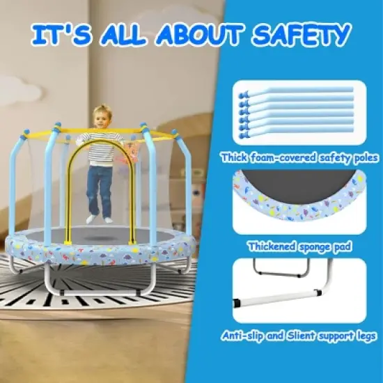 Hachikiko 55-Inch Kids Trampoline with Basketball Hoop - Indoor & Outdoor Small Toddler Trampoline, ASTM Approved, 110lbs Capacity image {5}