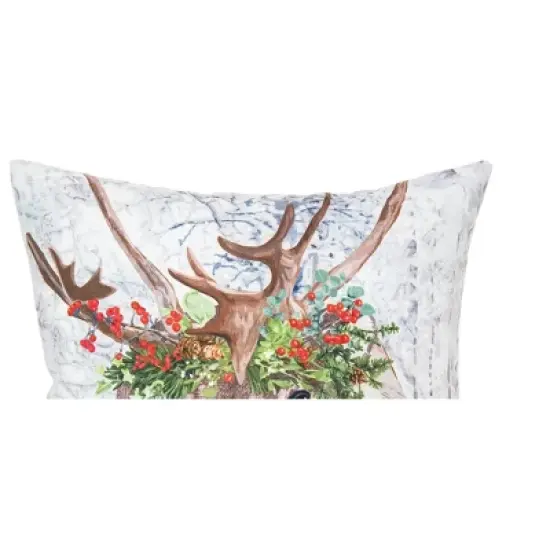 C&F Home Reindeer Holly Flower Crown Indoor and Outdoor Christmas Throw Pillow, 18" x 18" image {2}