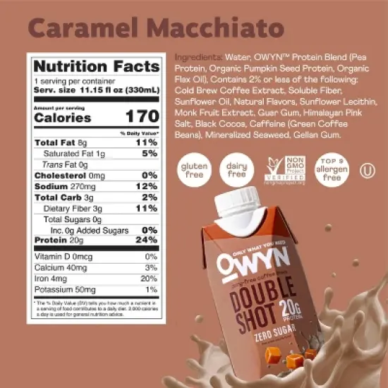 OWYN Double Shot Coffee Protein Shake with Caffeine - Caramel Macchiato - 44.6 fl oz/4pk image {5}